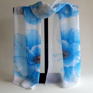 Blue "Poppy" polyester chiffon scarf $6.99 ship